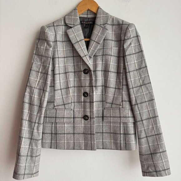 Brooks Brothers Plaid Wool Blend Grey Blue Classic Blazer 0 - Picture 2 of 9